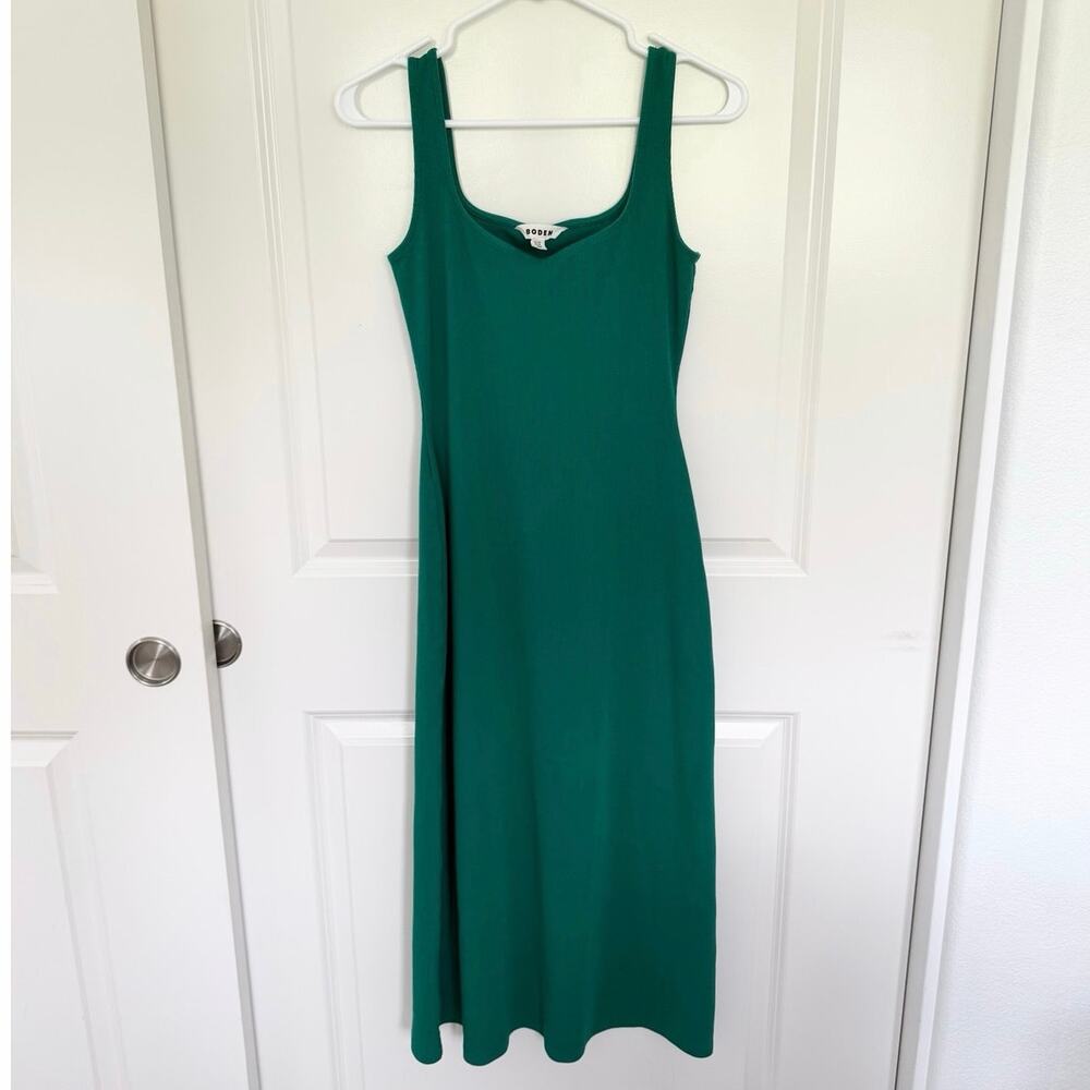 Boden Cotton Modal Ribbed Square Neck Midi Dress Green 6